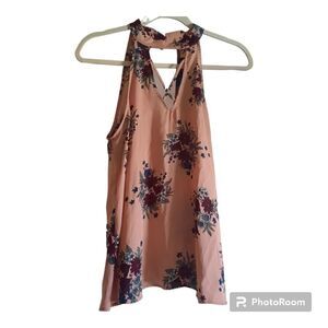 Blue Rain Floral Halter Tank Top Blouse